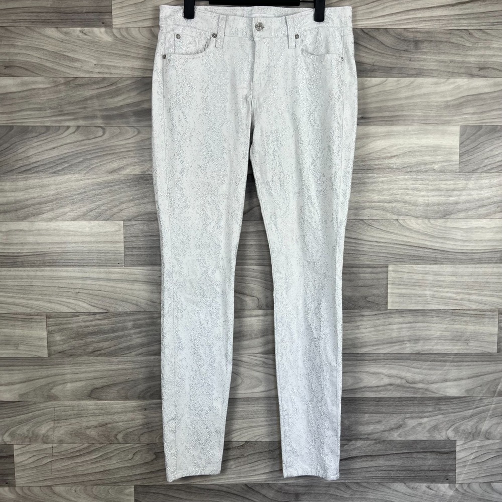 7 For All Mankind Jeans Womens 29 White‎ Allover Embellished Skinny Leg Preppy